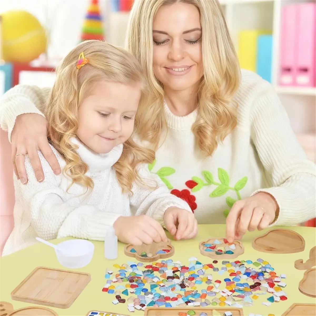 

NEW 12 PCS Bamboo Assorted Shapes Mosaic Bases for DIY Mosaic Coaster Kit, Wooden Blank Base Drinking Cup Coaster Blank Base