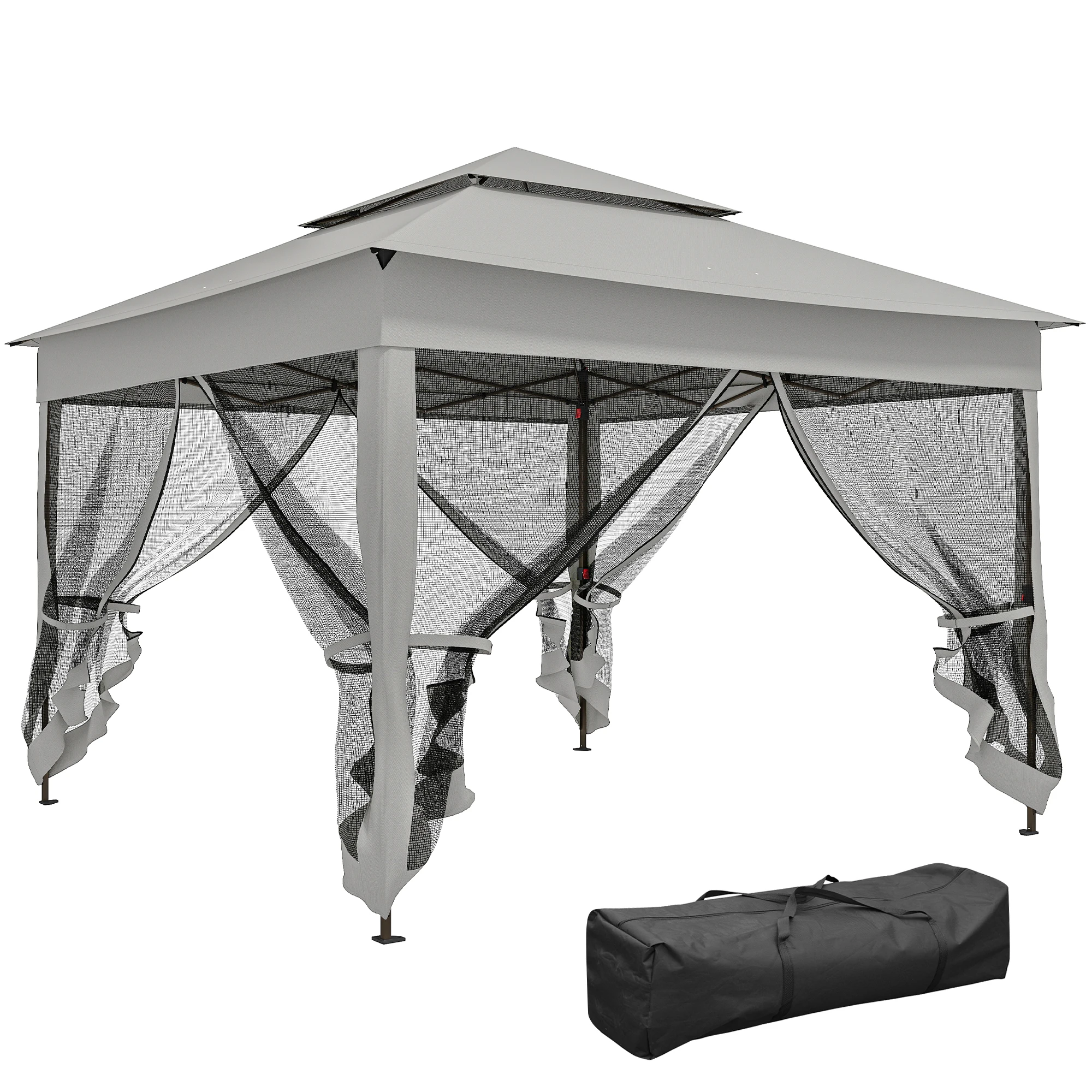 11' x 11' Outdoor 2-Tier Pop Up Gazebo Portable Party Tent w/ Netting, Grey