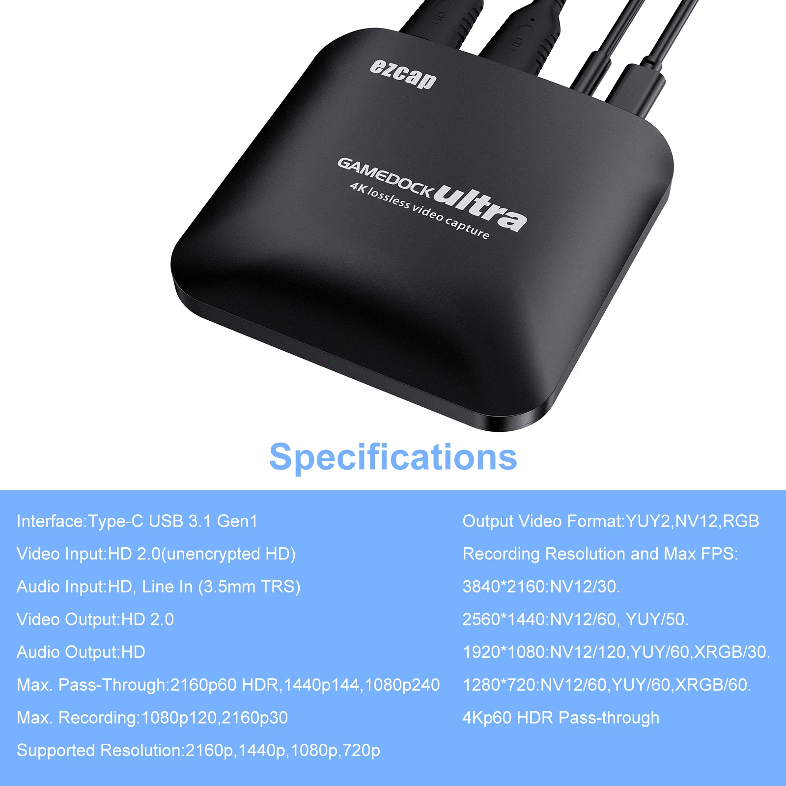 Ezcap326C 4K Placa de captura de videogame HDR Mic 1080P 60fps 120FPS Caixa de gravação USB 3.1 Tipo C Jogo Dispositivo de transmissão ao vivo para PS4