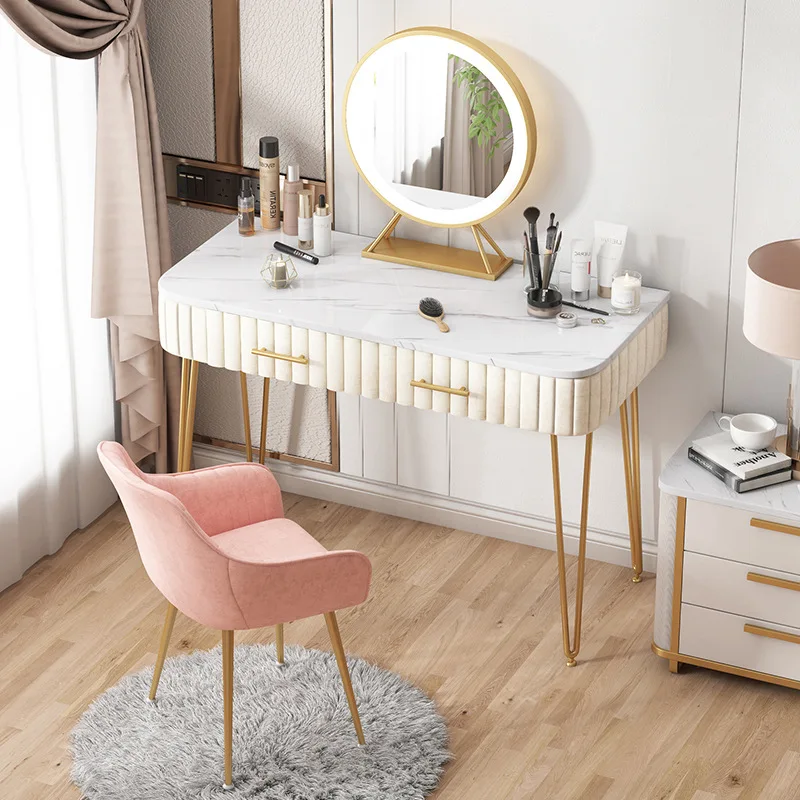 Pop Makeup Vanity Cabinet with Mirror Dressing Table Light Luxury Modern Bedroom Makeup Table Single Dressing Table Vanity Table