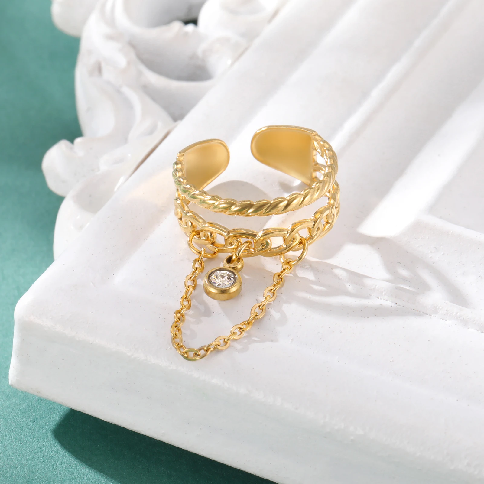 Couple's Open Ring with Heart Zircon Charm
