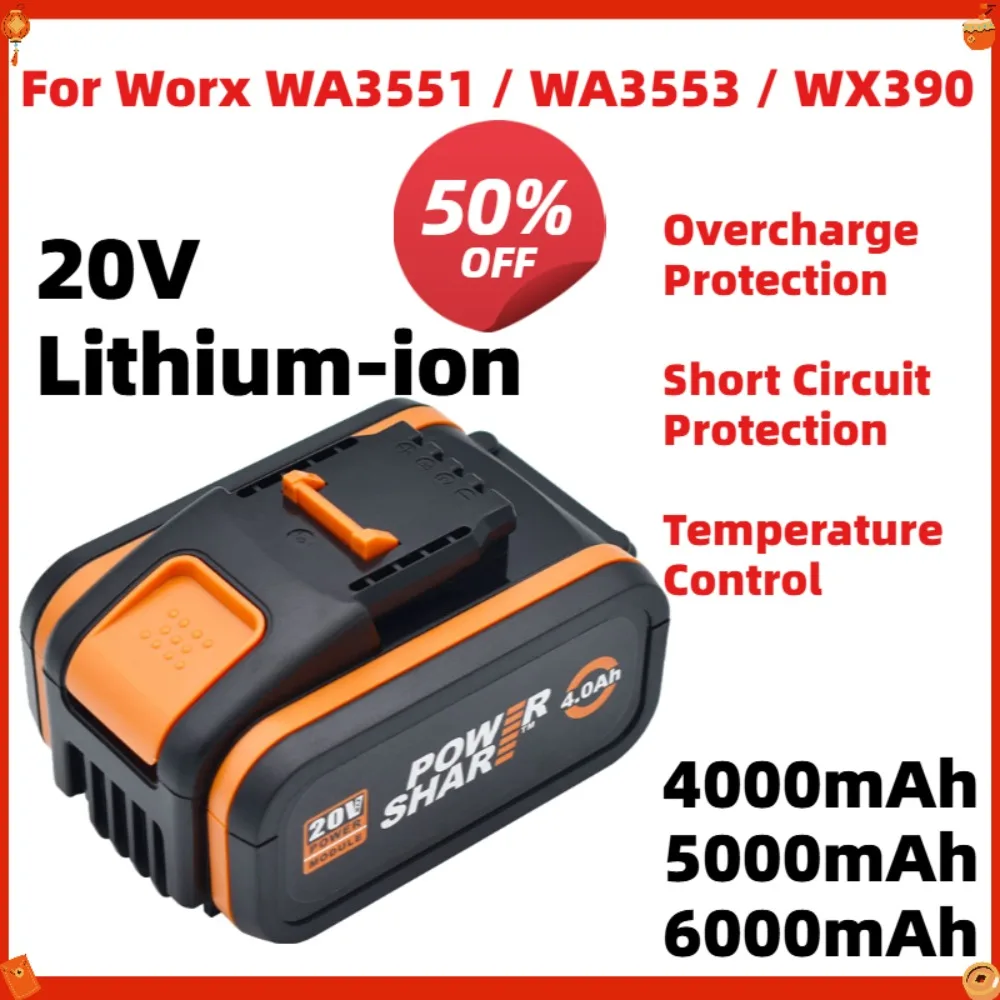 

Replacement 20V Battery for Worx WA3551 WA3553 WX390 - 4000mAh 5000mAh 6000mAh Li-ion for WG/WU Series Cordless Washer