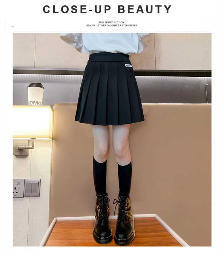 Japanischer Preppy-Plissee-Rock für Schulmädchen, Schwarzer Minirock für Teenager, Modische Kinderkleidung 5 6 7 8 9 10 11 12 13 14 – Detail 3