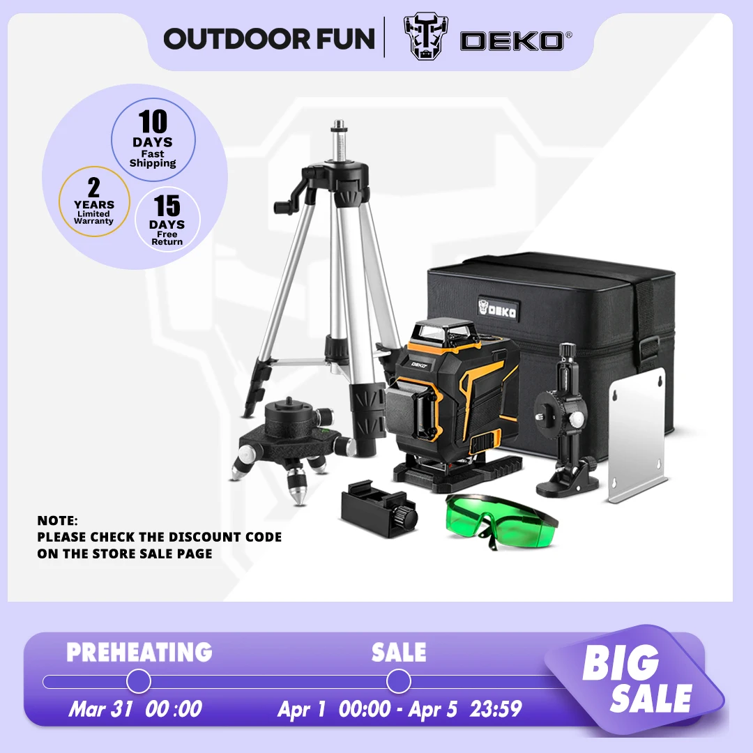 

DEKO 4D 16 Lines Self-Leveling Laser Level 360 Horizontal and Vertical Cross Line Green Laser Beam with Tripod Power Tools