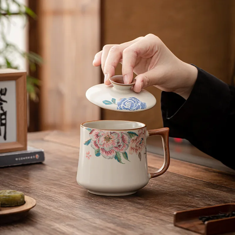 DSA high-value ceramic office cup household tea drinking water cup tea cup with lid mug gift box set gift