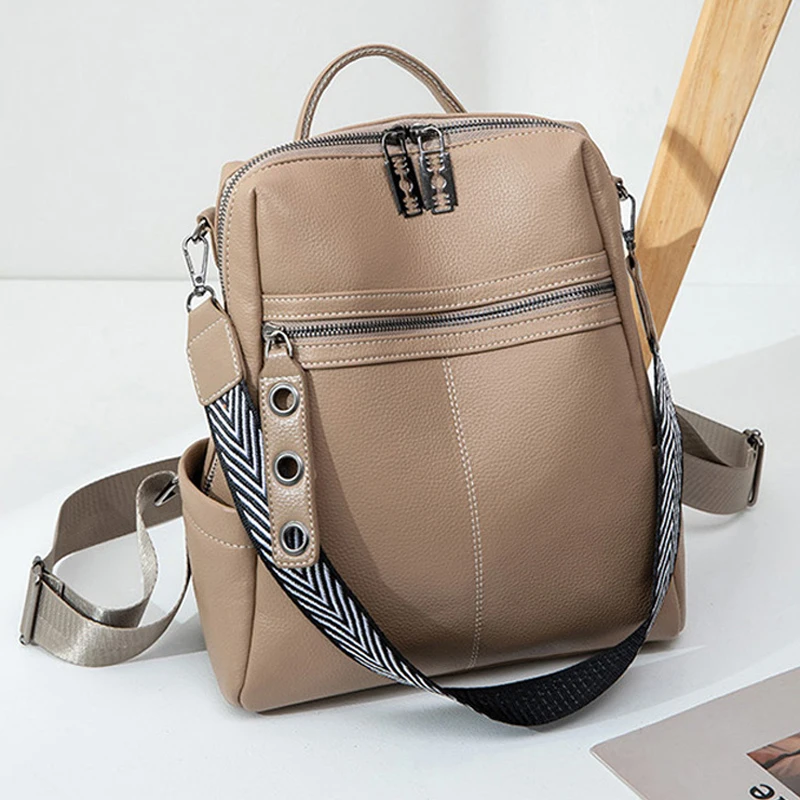 

2023 Leather Backpack Women Solid Color Fashion Wild Trend Casual Large Capacity Ladies Travel Bag Backpack for Teenage Girls