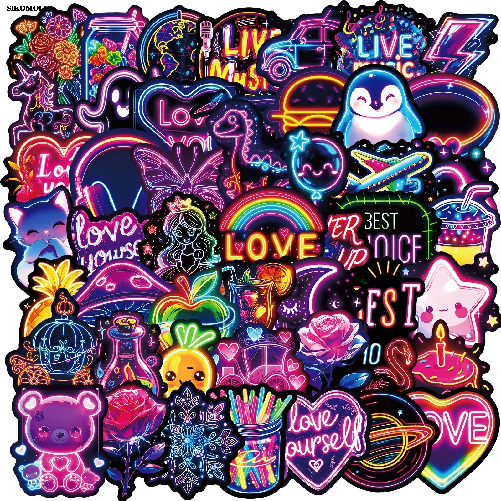 

10/30/50PCS Cartoon Neon Light Graffiti Stickers DIY Car Guitar Motorcycle Luggage Suitcase Classic Toys Decal Sticker For Kids