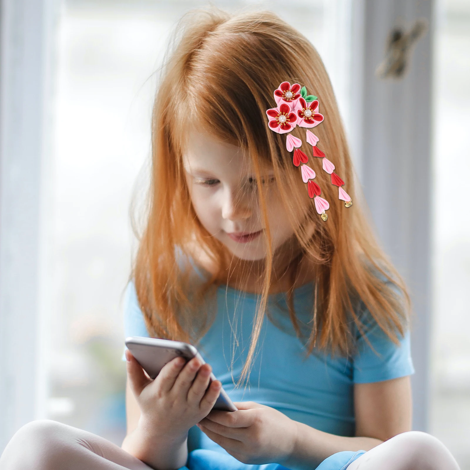 

2pcs Chinese Style Tassel Hair Clip Pin Accessory Birthday Party Daily Wear Pink Red Purple