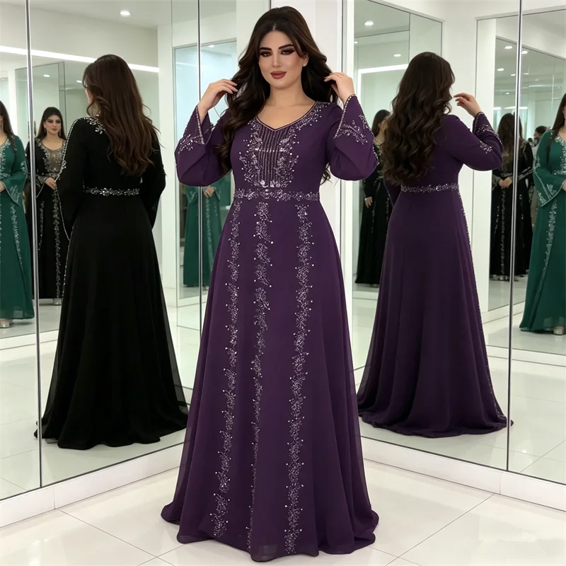 

Мусульманское женское платье макси с бриллиантами, вечернее платье для вечеринок, дубайская абайя, турецкий кафтан, кебайя, африканские платья, исламская джалабия, кафтан-роба