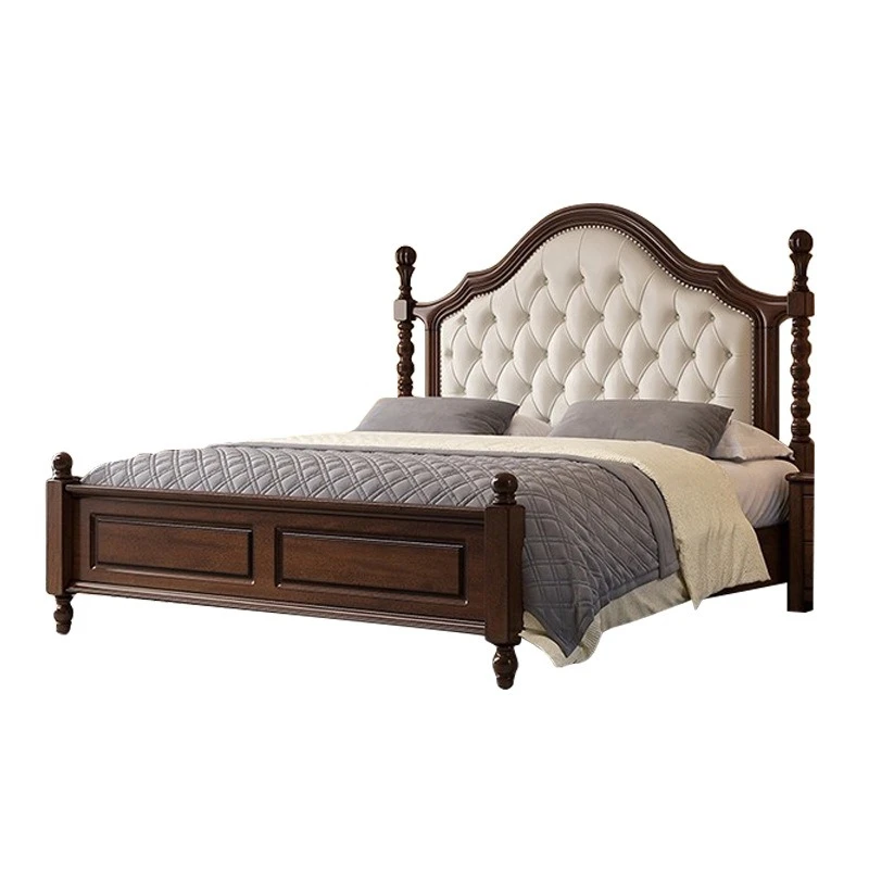 Peach blossom core solid wood bed, 1.8m vintage master bedroom double bed, soft-cover bed