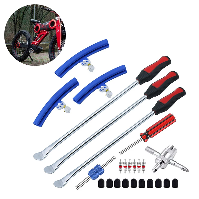 25PCS Motorcycle Tire Repair Tool Set With 3 Tire Spoons & Wheel Rims Protectors Steel Tire Changing Tool Set Simple Operate