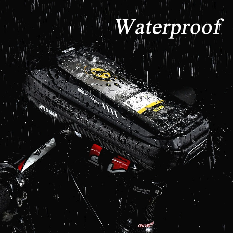 WILD MAN Rainproof Bicycle Front Top Tube Bag Touch Screen Cycling Phone Bag Bike Bag 6.7 Inch Phone Case Bicycle Accessories