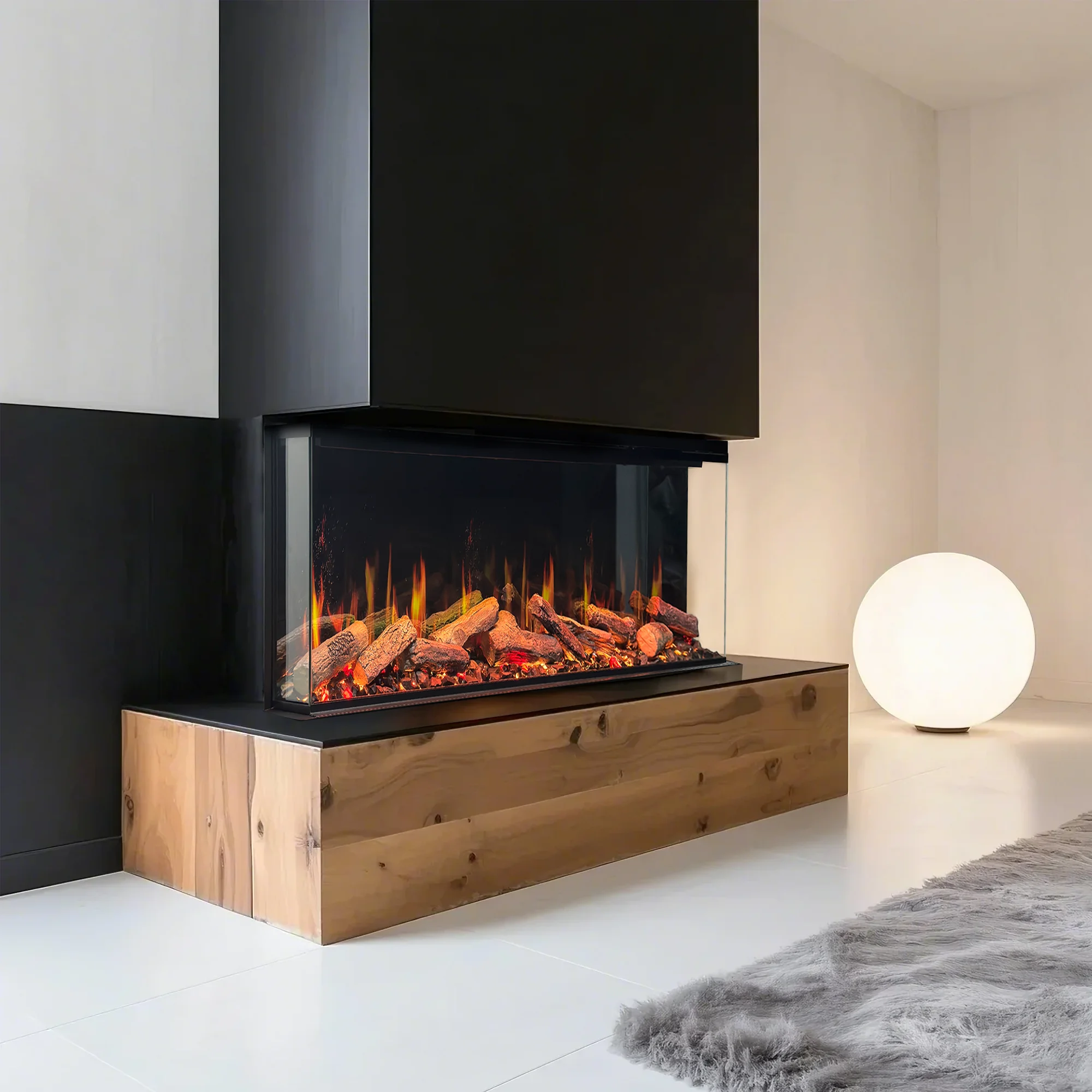 Multicolor Flame Adjustable Thermostat Remote Control Overheating 1500W Freestanding Electric Fireplace Heater 3-sides View Fire