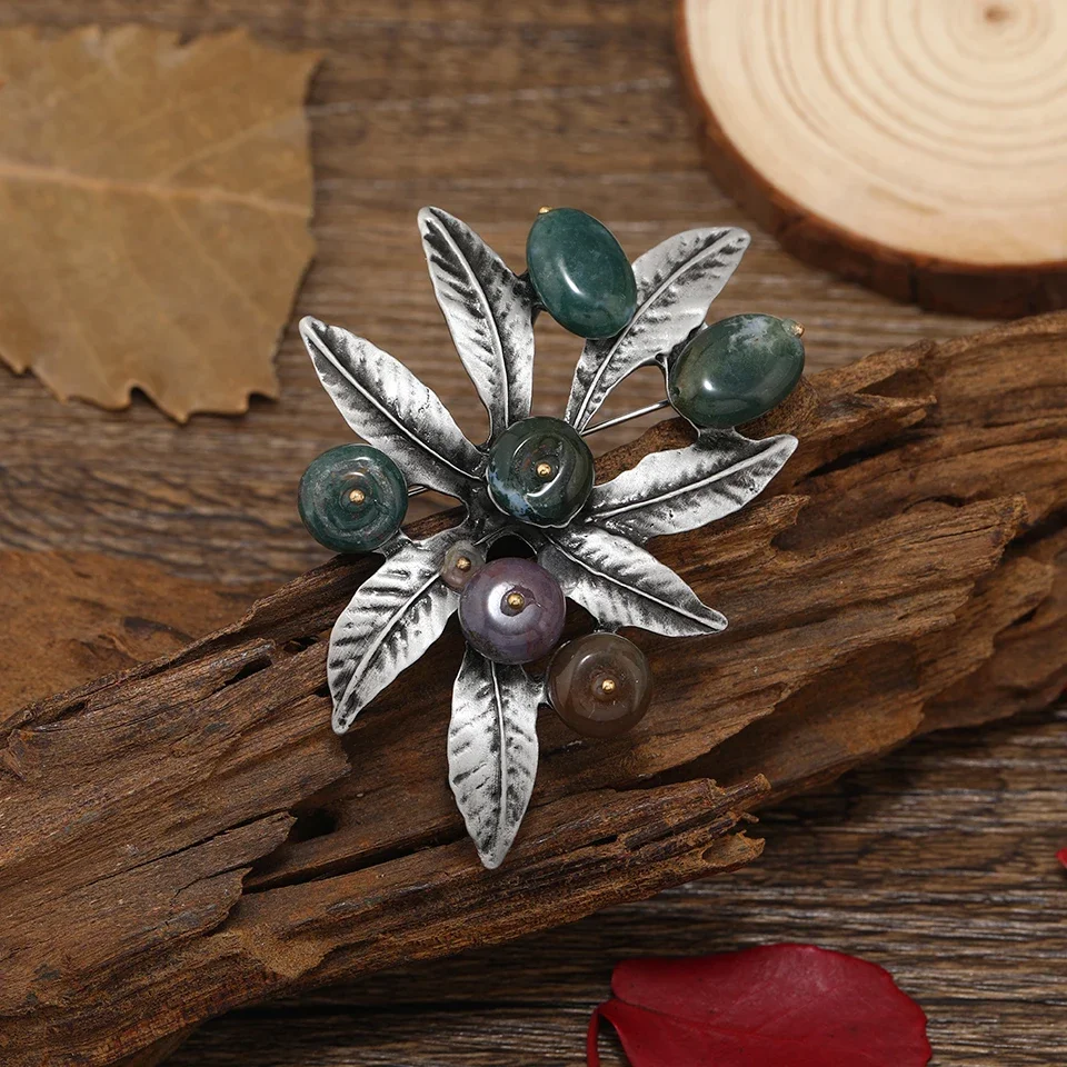 Muylinda Big Stone Vintage Natural Brooches for Women Large Flower Brooch Suit Dress Pin Fashion Jewelry Party Pins Accessories