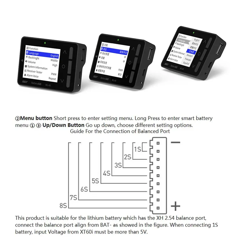 ISDT BattGo BG-8S vérificateur de batterie intelligent 2.4 IPS écran LCD contrôle numérique de la capacité de la batterie pour batterie LiHv/LPo/LiFe etc.