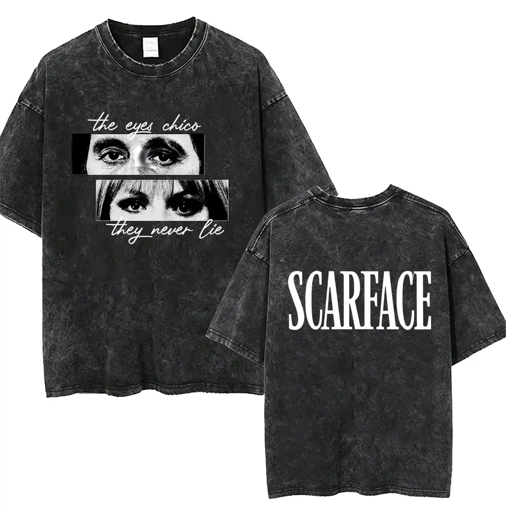 90s Classic Gangsters Movie Scarface Vintage Washed T-shirt Tony Montana Al Pacino Graphic T-shirts Men Rock Oversized T Shirts