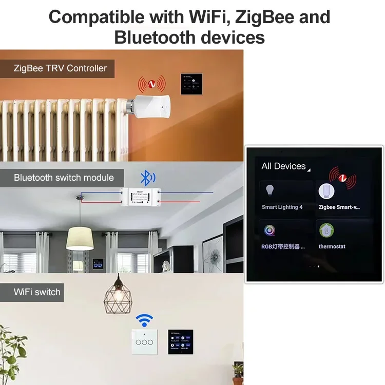 

2022 New Design Multi-function Smart Home Wireless Zigbee Gateway System Wall Panel 4inch Central Control Panel