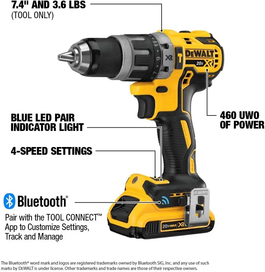 DEWALT 20V MAX* XR Hammer Drill Kit, Tool Connect Bluetooth (DCD797D2)