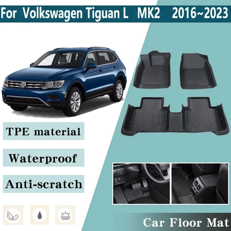 LHD Car Floor Mat for Volkswagen VW Tiguan L Allspace MK2 2016~2023 Foot Panel Liner Carpet Pads Waterproof Mats Car Accessories