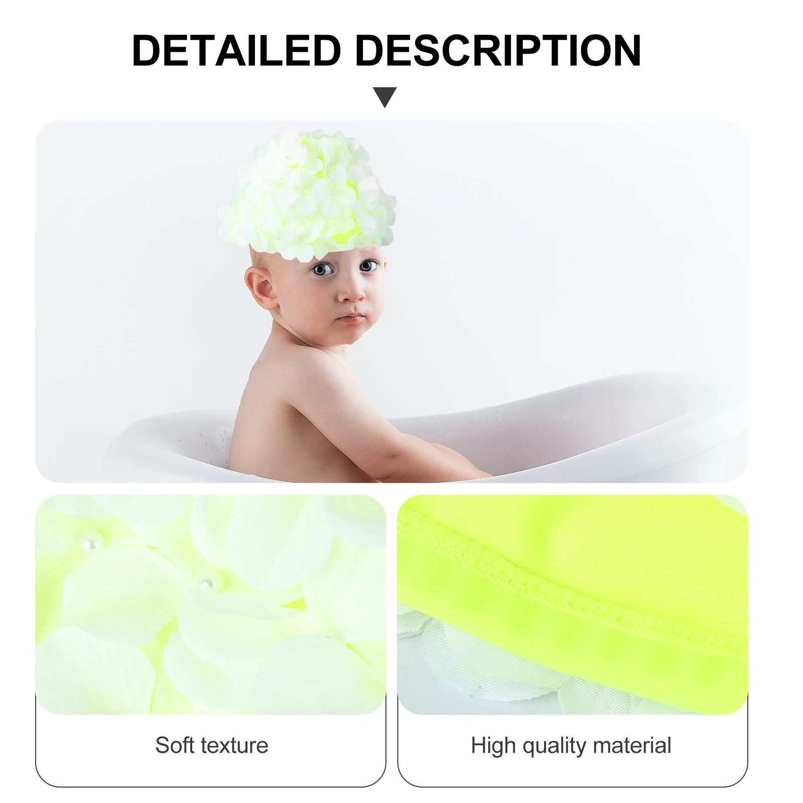 

Large Size L Floral Pattern Women'S Comfortable Anti-Slip Reusable Swim Cap Bath Hat Petal Design Fluorescent Green For Swimming
