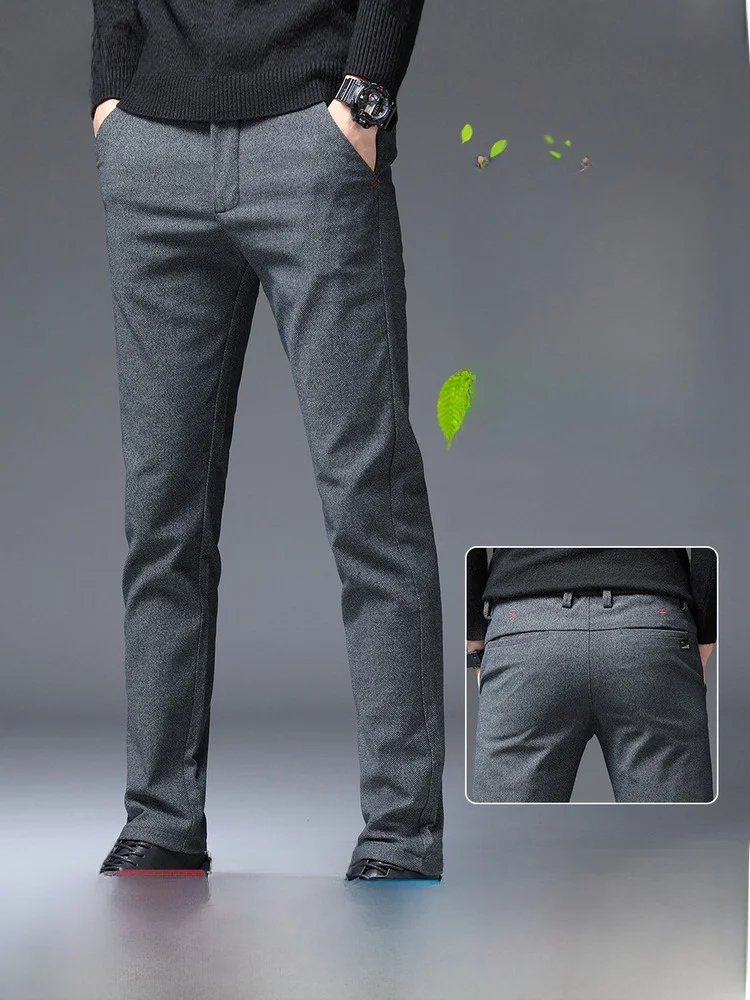 

Comfortable Straight Leg Men's Casual Pants Spring Autumn Versatile Busin Casual Trousers by Snow Flng Faion Brand