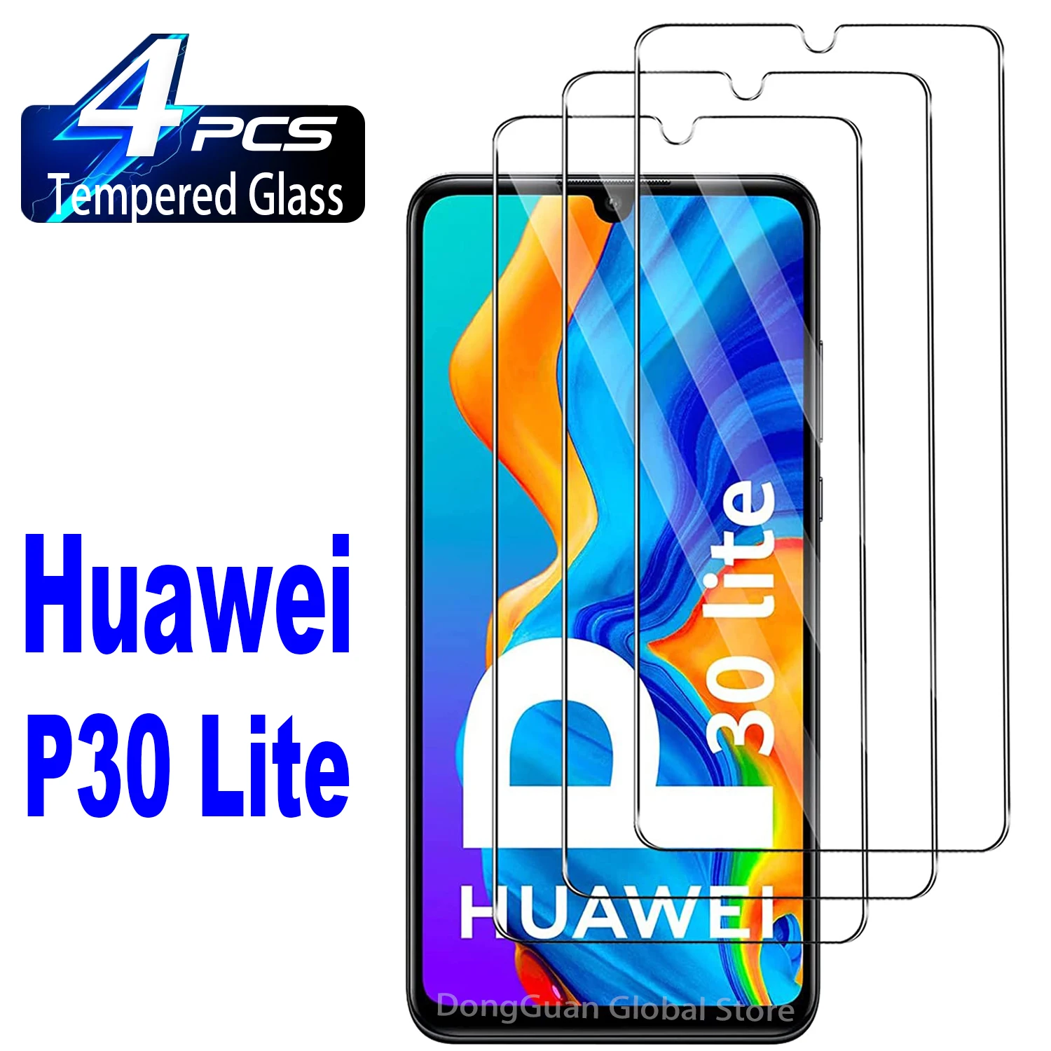 

9H Protection Tempered Glass Film For Huawei P30 Lite 2/4Pcs HD Screen Protector Glass