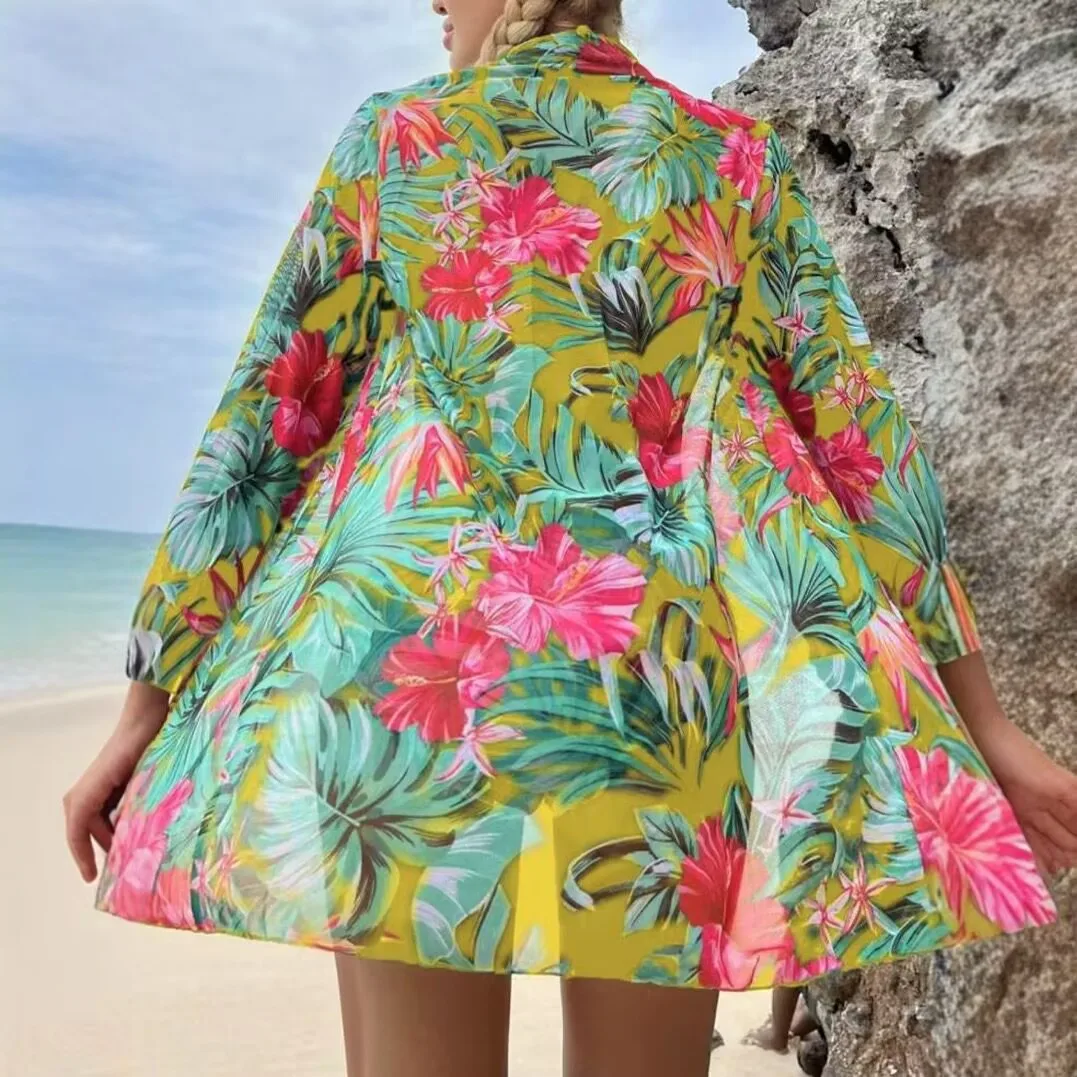 Bikini triangular con cuello Halter de 3 piezas, traje de baño estampado 2025, traje de baño femenino de cintura alta, bañadores tipo kimono, traje de baño para nadar