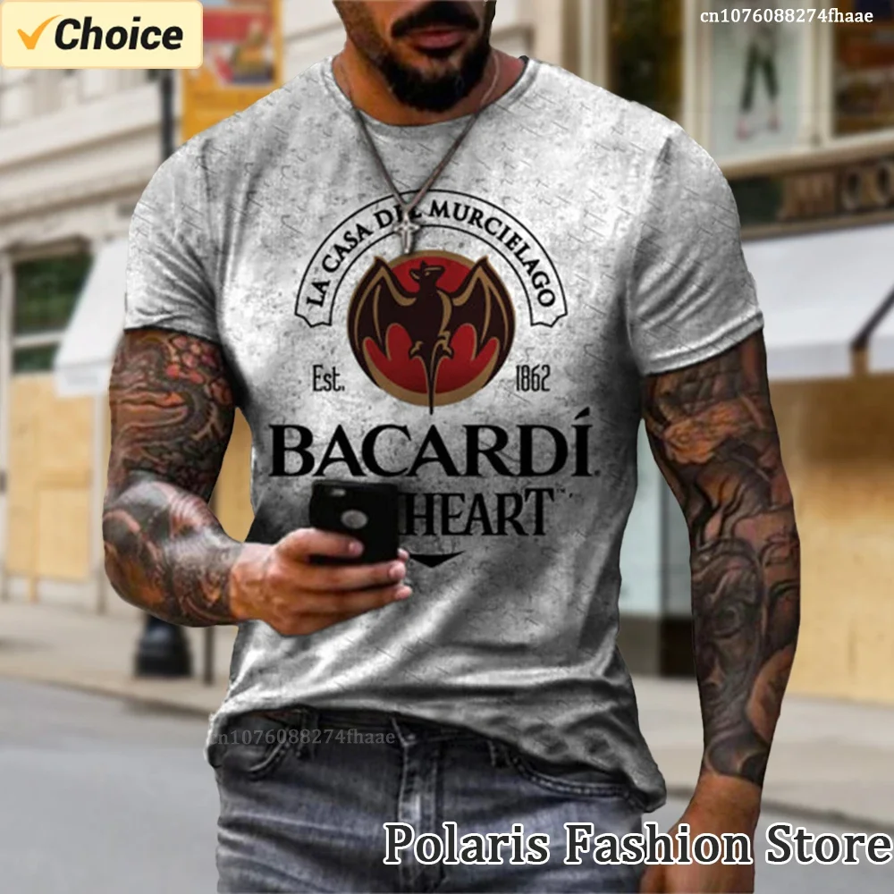 Summer Men Bacardi Rum Pattern T Shirt Vintage Short Sleeve Tees 3D Print Male Oversized Tops