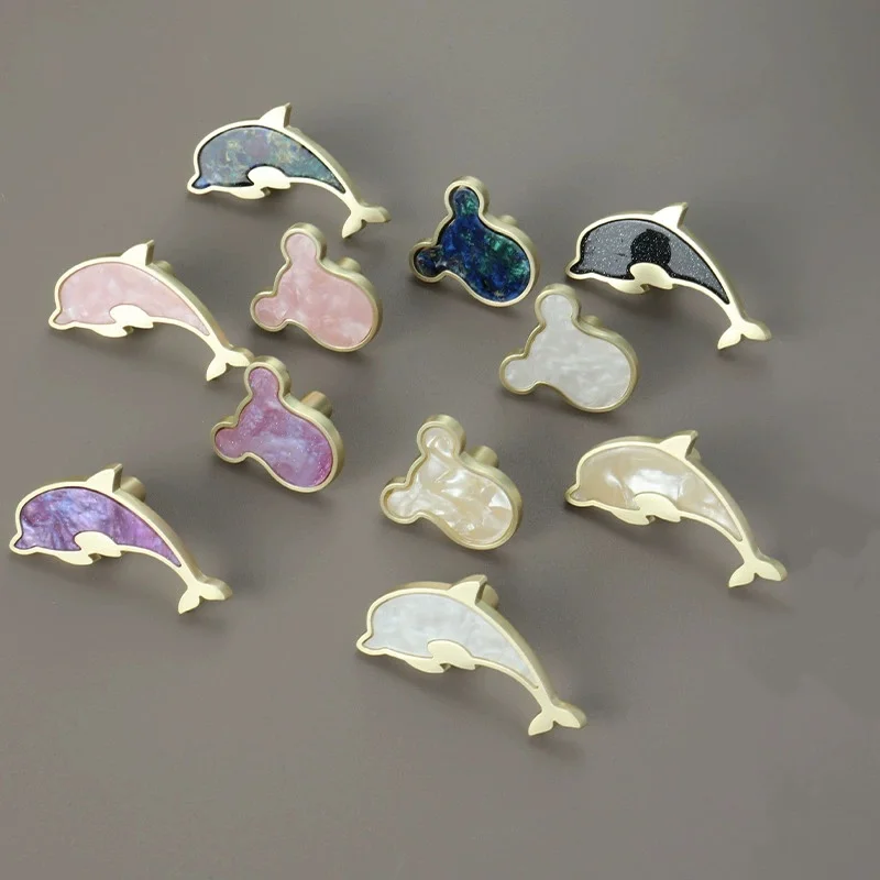 3pcs Dolphin Bear Rabbit Drawer Cabinet Door Handle Wardrobe Solid Pulls Animal Shaped Design Personalized Handles