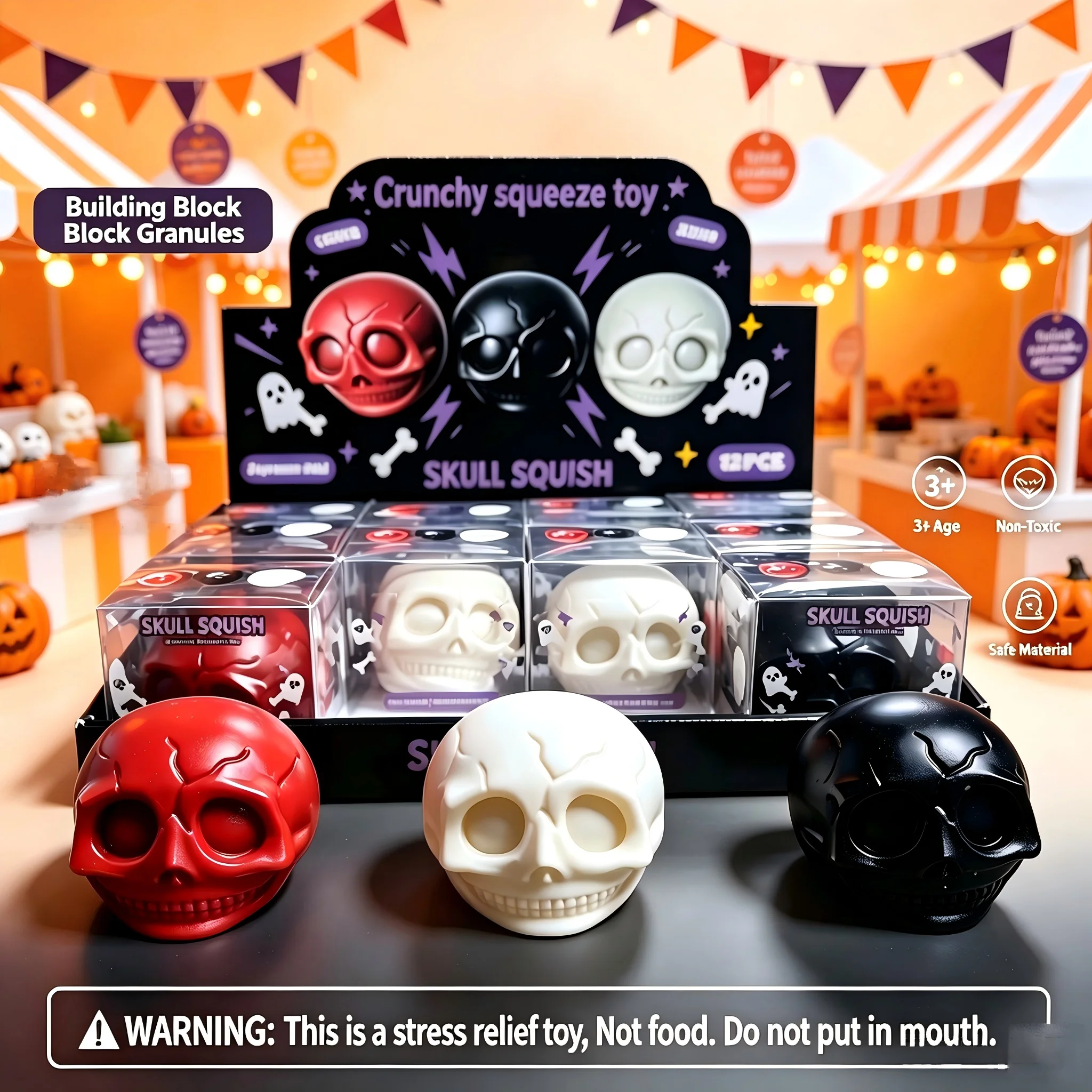 Halloween Simulated Skull Squishy Fidget Ball Slow Rebound Squeeze Toy Anti‑Stress Decompression Novelty Toy Gift for Adults
