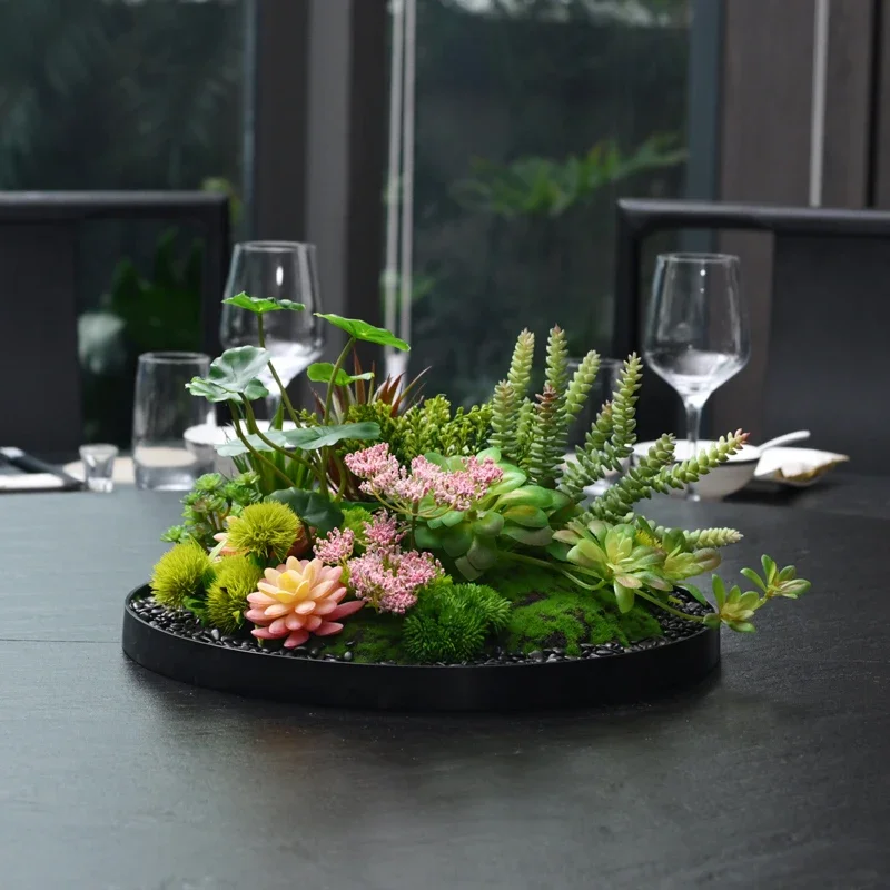 

Hotel large round table dining table flower arrangement flower box round turntable simulation flower