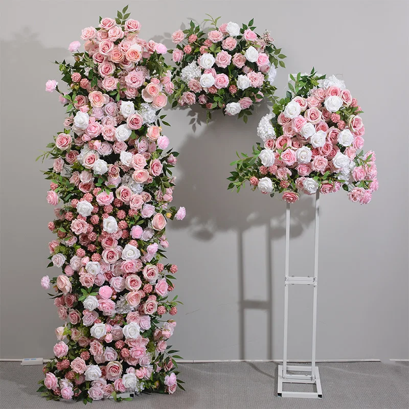 

New pink floral suit Proposal engagement arrangement Hydrangea rose fake flower arch cake tower decoration simulated flower