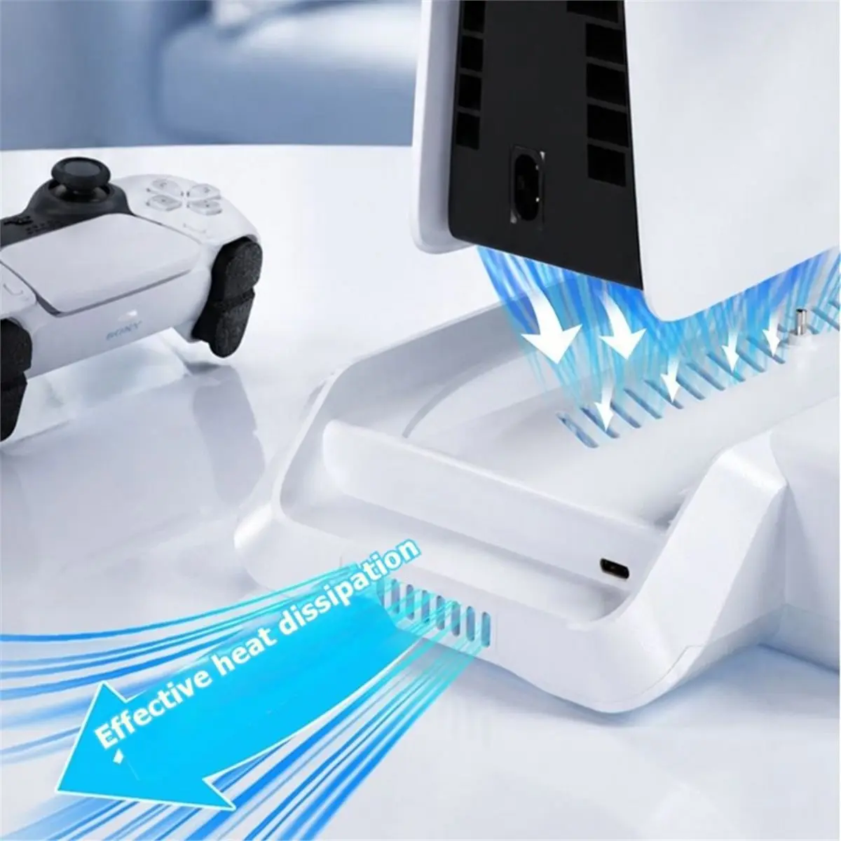 HOUSEHOLD*GOOD For Slim/ Pro Cooling Stand with Headphone Hook LED Controller Charging Station 3-Gear Cooling Fan White