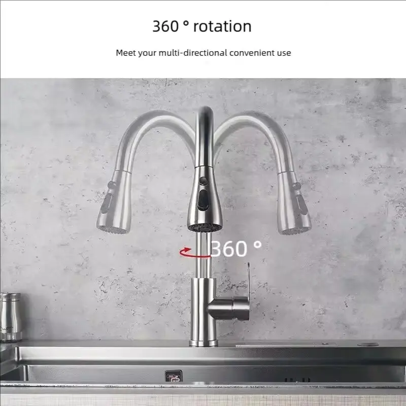 Kitchen Faucets 304 stainless steel Pull Out Kitchen Sink Water Tap Deck Mounted Mixer Stream Sprayer Head Hot Cold Taps