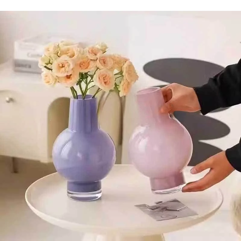 Stained Glass Vase Flower Arrangement with Round Ball Terrarium Room Decoration Accessories Pot