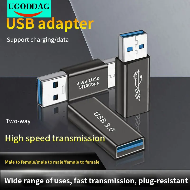 Conector USB 3,0 a USB, adaptador macho a macho, hembra, 5Gbps, Cable convertidor USB HDD SSD, extensor USB 3,0, enchufe de extensión para PC