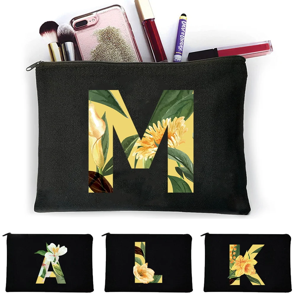 Fashion Cosmetic Bags Womens Canvas Cosmetic Clutch With Floral  Letter Print Printed Zip Pouch for Travel Office Essentials