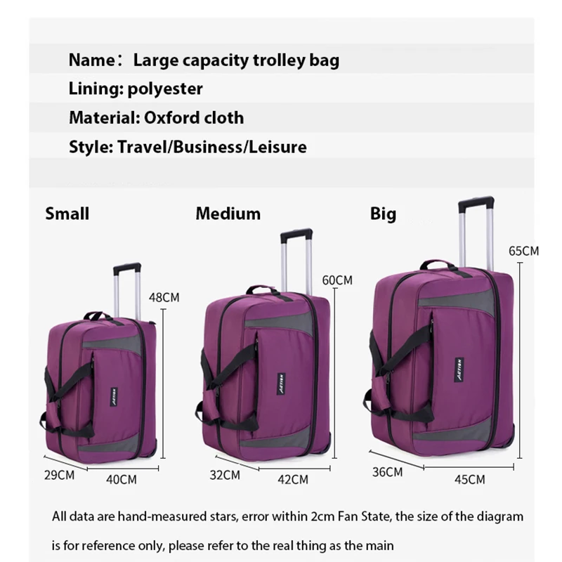 Large Capacity Trolley Bags Wheels Foldable Luggage Wheeled Bag Travel Suitcase Waterproof Handbag Rolling Luggage Expandable