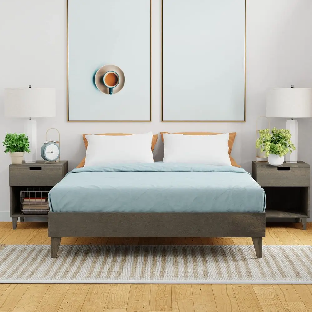 

Bed Frame Made with 100 New Zealand Pine Solid Mattress Platform Foundation Pressed Pine Slats Easy Assembly California King Gr