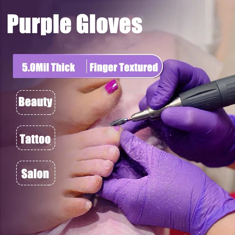 50/100PCS Violet Nitrile Gloves Disposable Purple 5Mil Food Grade Household Gloves for Women Cleaning Gardening Kitchen Gloves view 4