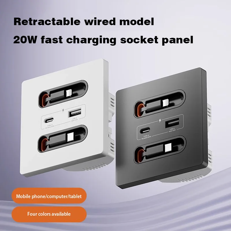 

Universal Wall Socket With 20W Fast Charge USB-C Port, PC Power Outlet Panel, Mobile Phone Type-C Charger Integration