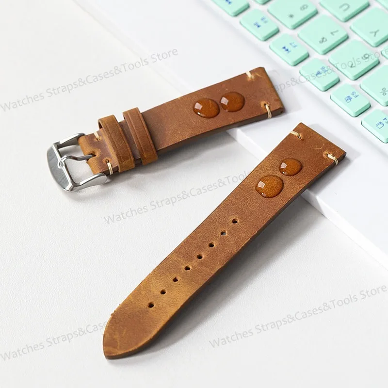 Crazy Horse Leather Retro Watchband 18mm 20mm 21mm 22mm for Seiko for Rolex Men Women Bracelet for Samsung Galaxy Watch 3/4/5/6