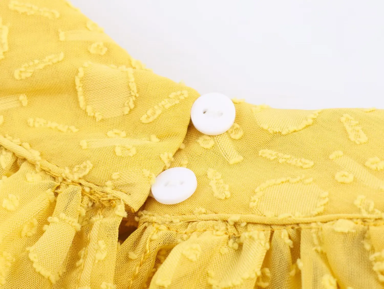 2025年ヴィンテージイエロー3Dドットランタン袖シフォンドレス女性用カットアウトVスタンドカラーゴムウエストスイングドレスホリデーローブ