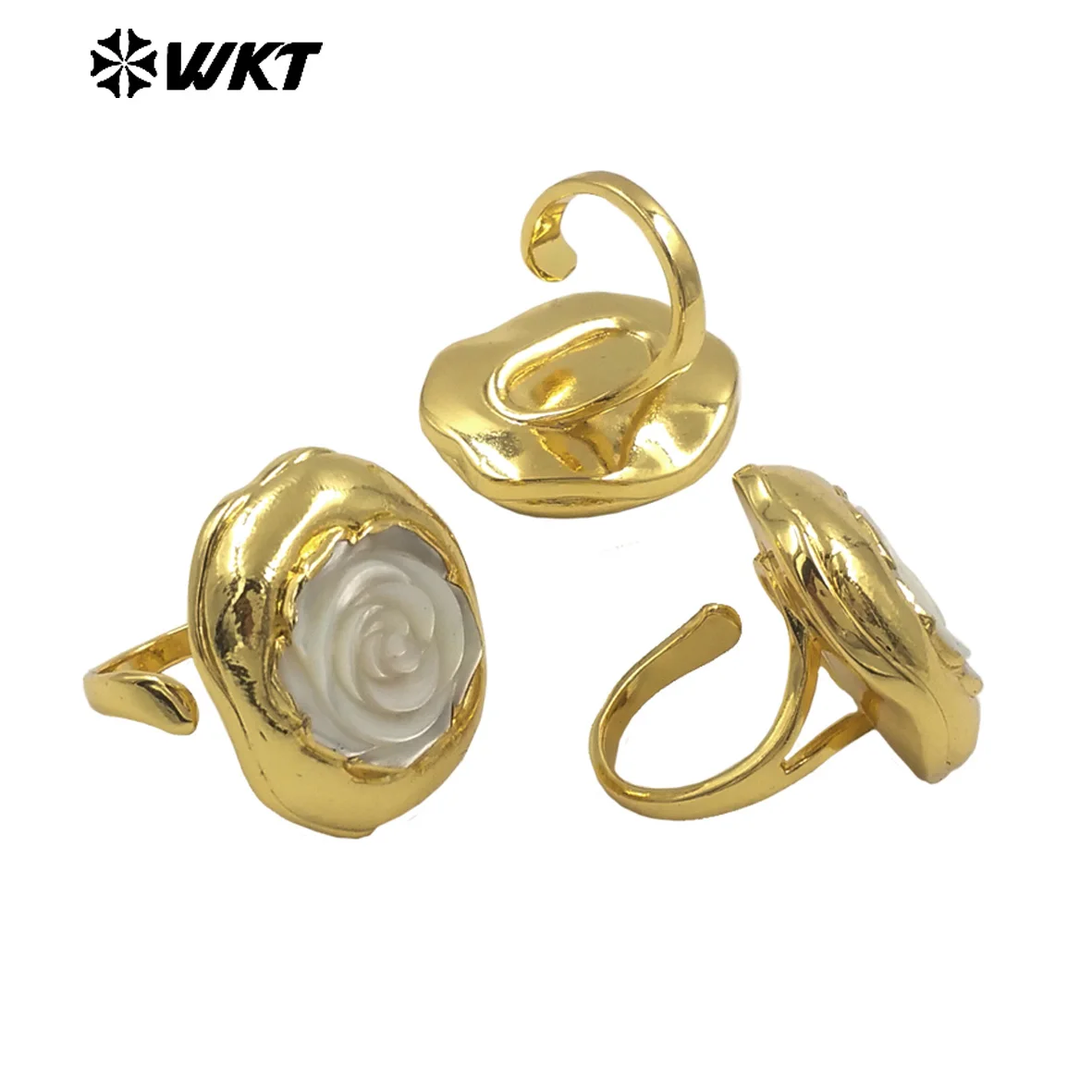 

WT-MPR125 новейшее новое тонкое кольцо для коктейльной вечеринки с позолотой 18 карат и белой ракушкой, подвески в виде розы, дизайн, женский аксессуар