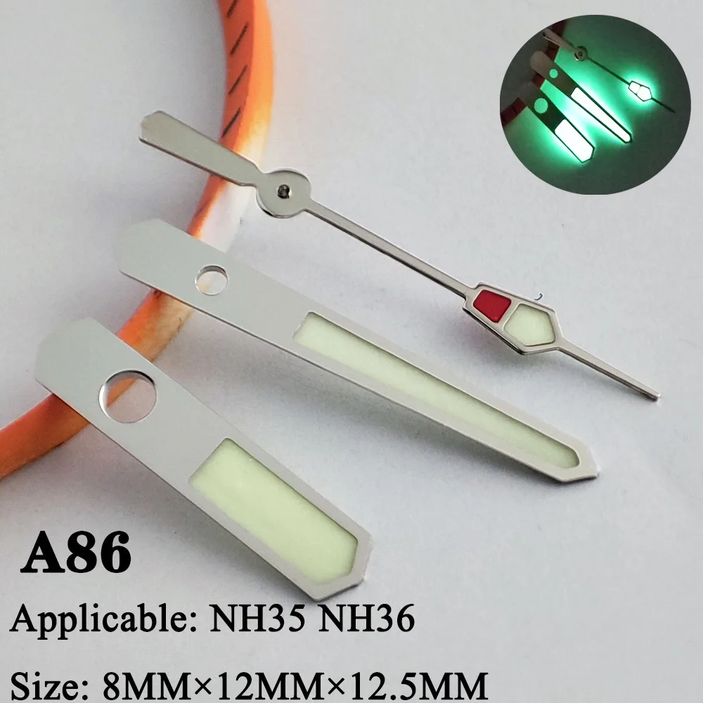 Aiguilles de boîtier de montre avec pointeur, cadran lumineux vert, pièces de montre, A9, NH35, NH36