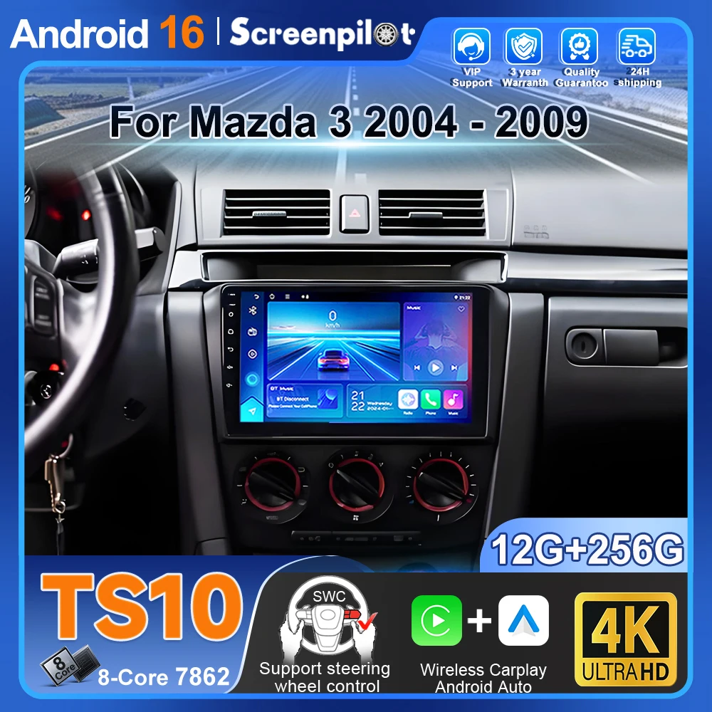 Para Mazda 3 2004 2005 2006 2007 2008 2009 Rádio Auto Android 16 Estéreo Multimídia Player GPS Navegação Carplay DVR GPS Veicular