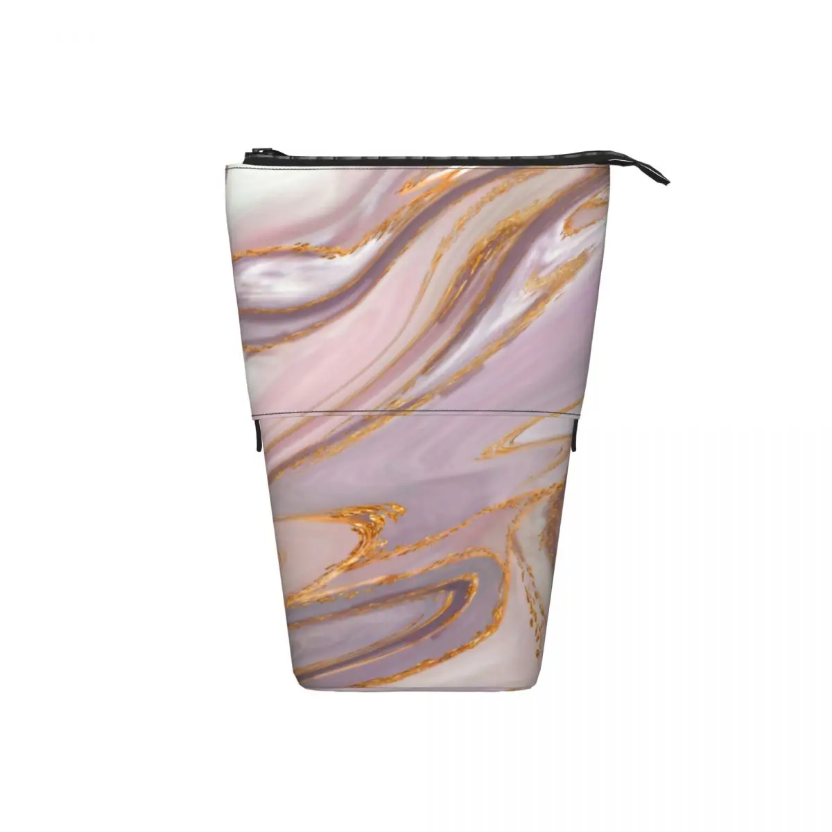 Liquid Fold Pencil Case Rose Marble and Gold Teens Stationery Standing Pencil Box Retro Pen Pouch