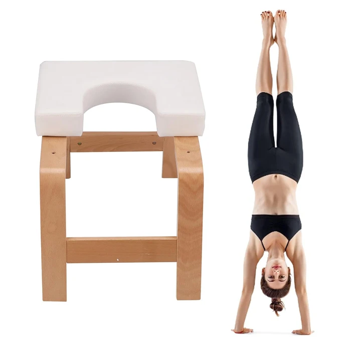 Solid Wood Balance Training Chair Portable Wooden Yoga Headstand Bench Inversion Stool White