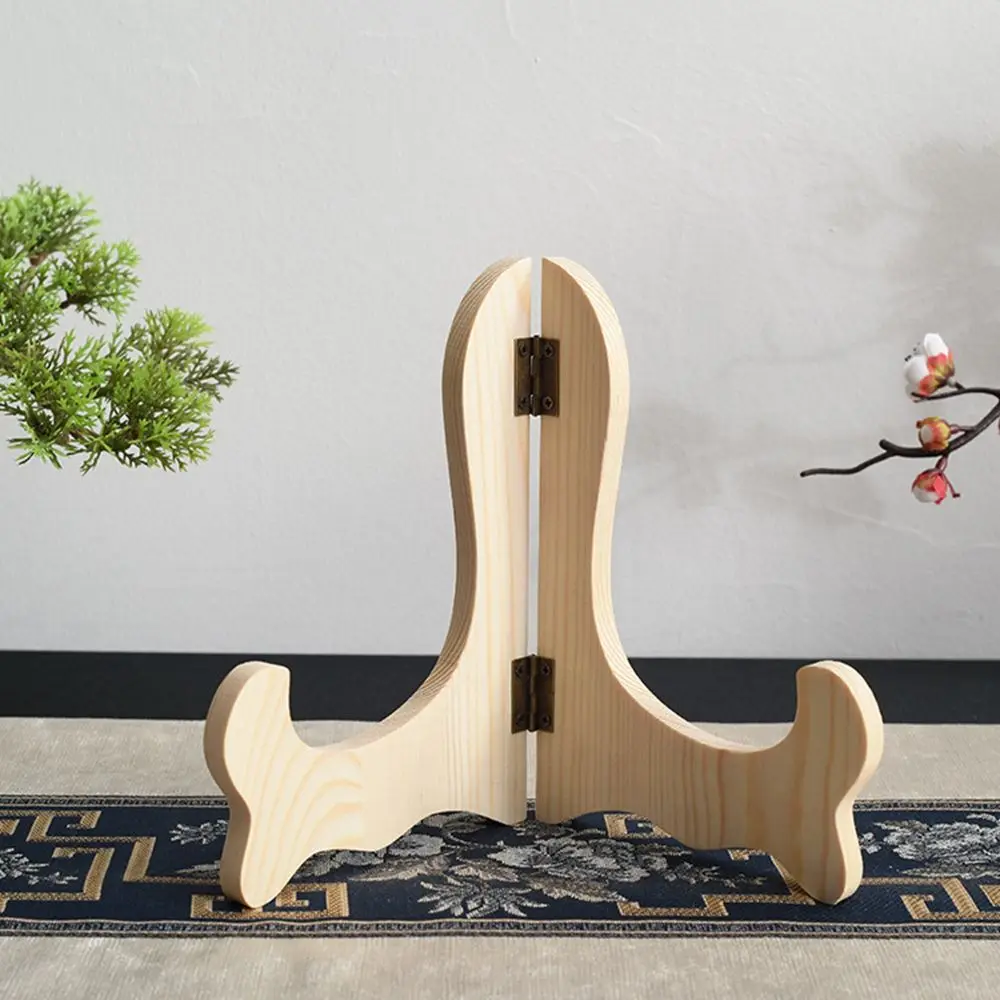Retro Wood Foldable Plate Tea Cake Dish Home Decor Easel Display Stand Storage Rack Decorative Rack