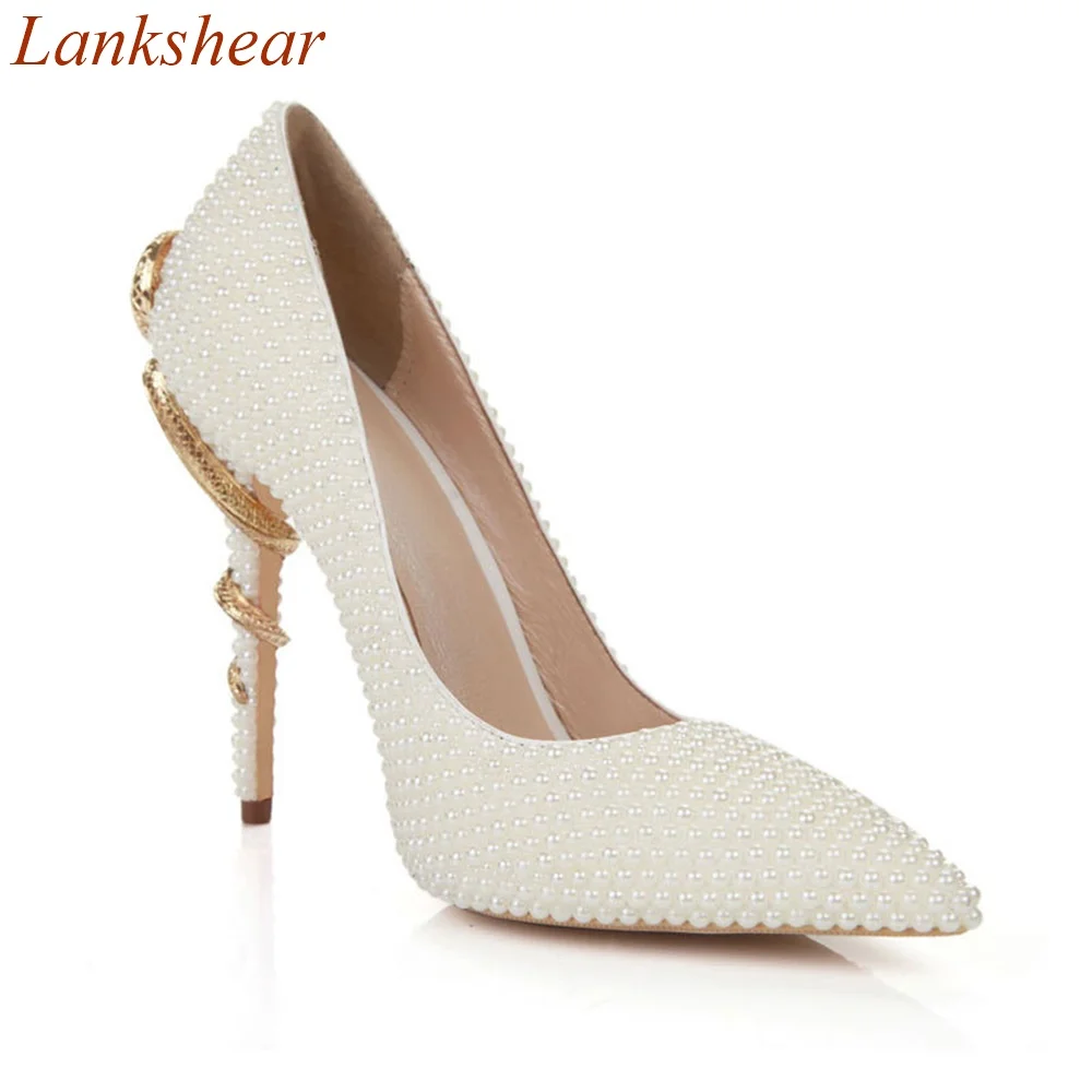 Pointed Toe Pearl Women Pumps Twine Solid Shallow Fashion Sexy Party Cover Heel Slip On Spring  Women Shoes 2024 New Arrivals